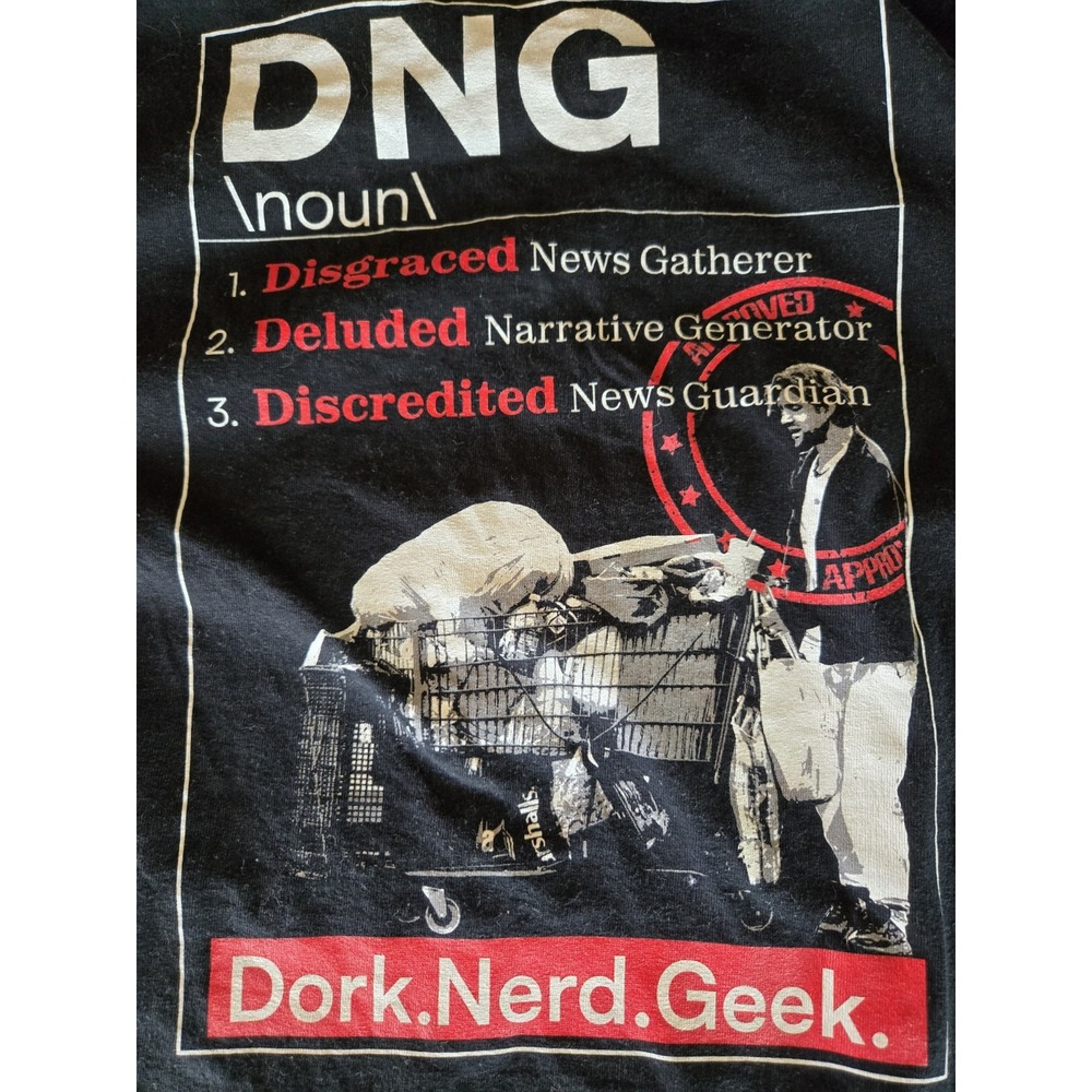 DNG Disgraced News Deluded Discredited Dork Nerd Geek Tee Shirt Large Mens